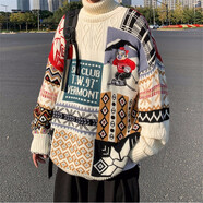 楠馨妤毛衣男秋冬加厚款潮牌趣味卡通圓領(lǐng)針織衫毛衣男潮流ins韓版寬松情侶裝學(xué)生針織毛線(xiàn) 魔-A45高杏色 S