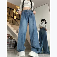 NASALIKE復(fù)古闊腿牛仔褲女2025夏季新款美式高腰顯瘦梨形身材直筒拖地長(zhǎng)褲 5526深藍(lán)色 4XL