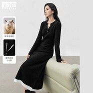 對白黑白撞色優(yōu)雅針織連衣裙女2024冬季新款顯瘦打底內搭毛衣長裙 靜謐黑 M