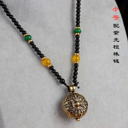 藏漢屋尼泊爾手工大小號嘎烏盒復(fù)古可打開裝東西空心項(xiàng)鏈吊墜圓形男女 黃銅金剛杵嘎烏盒小號配珠鏈