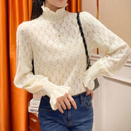 KAHTOP2025秋冬新款洋氣時(shí)尚蕾絲打底衫女加絨保暖衣內搭上衣小衫DLE 杏色 薄款 【薄款單層微透】 M 建議100-110斤