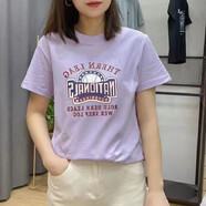 歐洛黛短袖t恤女夏新款女裝時(shí)尚印花常規(guī)款純棉圓領(lǐng)T恤短袖寬松上衣女 紫色 S