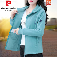 皮爾卡丹（pierre cardin）連帽德絨外套女秋冬季短款2025新款加厚保暖開衫外搭中年媽i媽裝 豆綠色 L 105-115斤