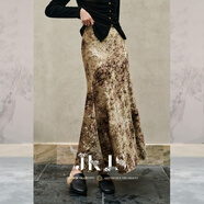 JK&JS【霧竹澗】絲絨印花半身裙2026新款新中式搭配秋季半身長(cháng)裙 琉璃金 S