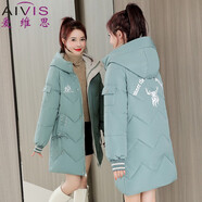 歐哈麗工裝棉服女2024新款冬季加厚棉衣面包服中長款韓版棉襖外套大衣 8866豆綠 L