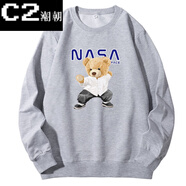 C2潮朝（C2CHAOCHAO）2022新款春秋季長(cháng)袖T恤男衛衣打底衫男士圓領(lǐng)套頭NASA衛衣男 淺灰色 M