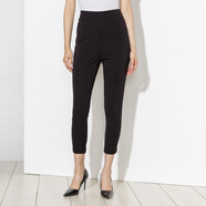 MeierMei玫而美休閑褲女微彈舒適通勤百搭松緊腰高腰鉛筆褲型九分褲 010 黑色 42