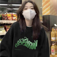 妃麗慕尚潮牌oversize小眾高街衛(wèi)衣女秋冬季美式復(fù)古鹿皮絨圓領(lǐng)上衣外套潮 B6025黑色【加絨】 L 建議130斤以內(nèi)