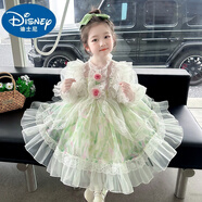 G.duck女童秋季長(cháng)袖公主裙2025新款洛麗塔公主裙女寶寶生日禮服蓬蓬裙 綠色 100 cm