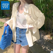 真維斯（JEANSWEST）襯衫女裝2025春秋新款美拉藍穿搭夏季純棉防曬襯衣女士長袖外套女 黃色 毛絨花口袋_K M 【推薦80-110斤】