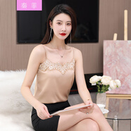 秦菲（QINFEI）性感蕾絲小吊帶背心女夏季外穿打底寬松一字領(lǐng)背心內(nèi)搭無(wú)袖上衣薄 卡其 L