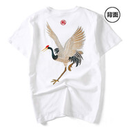 天龍致尊（Denon supreme）短袖t恤男女潮牌夏季中國風(fēng)鯉魚(yú)刺繡海浪印花半袖情侶T恤衫 858仙鶴白色 3XL (建議180-190斤)