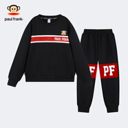 大嘴猴（paul frank）童裝男童套裝2024秋冬款經(jīng)典洋氣中大童拼色套頭衫舒適休閑兩件套 黑色 130