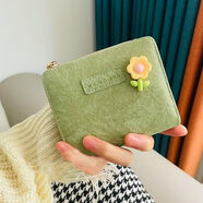 暢印高顏值設計感小錢(qián)包女短款可愛(ài)日系少女心多卡位卡包零錢(qián)一體包 綠色小花