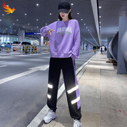 咚憬 韓版寬松爵士舞現代舞蹈練功服T恤套裝女學(xué)生街舞嘻哈廣場(chǎng)舞服裝 紫色 3167套裝 M