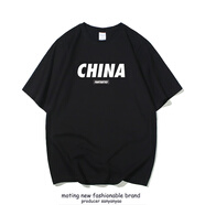 陌汀2025新款港風(fēng)潮牌t恤男短袖男裝全棉寬松大碼半袖打底ins潮流上衣 黑色  CHINA0014 S