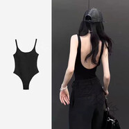 桃伊悠（taoyiyou）美式復(fù)古辣妹連體吊帶背心女夏季內(nèi)搭歐美風(fēng)美背黑色露背上衣外穿 黑色(帶胸墊 L 建議102-115斤