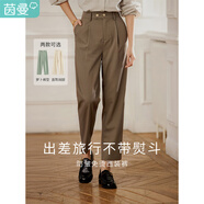 茵曼（INMAN）年春秋季女裝直筒高腰顯瘦鉛筆通勤垂感九分褲18236355 淺駝色 25