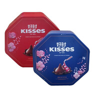 好時(shí)（Hershey’s）之吻巧克力水滴排塊組合八角鐵盒禮盒裝滿(mǎn)月成品結婚喜糖 紅色八角大號（6水滴+4排塊）