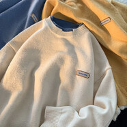 佐優(yōu)品（zuoyoupin）假兩件白色毛衣男秋冬季新款ins韓版潮流寬松慵懶風(fēng)潮男女保暖情 杏色 L