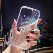 適用蘋果14promax水鉆閃粉透明手機(jī)殼iphone13硅膠軟天鵝滿鉆保護(hù)套11promax帶水晶 透明白 - 單殼 蘋果14promax