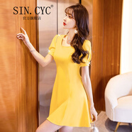 SIN.CYC女裝法式性感連衣裙女夏季短裙韓版小個子禮服仙女裙子 黃色 L