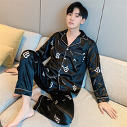 男士睡衣男冰絲春夏季薄款仿真絲綢大碼寬松可外穿夏天家居服套裝 DK711 XL (推薦115-135斤)