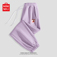 名創(chuàng)優(yōu)品（MINISO）2025秋季新款褲子女休閑百搭簡約衛(wèi)褲寬松束腳褲韓版早秋黑色長褲 紫色(油畫櫻桃褲標) 2XL (體重150-170斤)