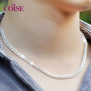 COISE 男士項鏈990足銀鎖骨鏈男潮流飾品銀鏈子嘻哈個(gè)性馬鞭鏈兄弟項鏈 銀項鏈男 990足銀項鏈