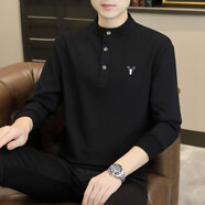費洛仕秋冬季潮休閑中國風(fēng)男士長(cháng)袖t恤保暖棉線(xiàn)上衣加絨加厚衛衣男裝 WY2288麋鹿黑色(不加絨) M (95-110斤)