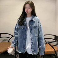 YUDA牛仔外套女潮春秋季新款短款韓版寬松學(xué)生短外套女士夾克復(fù)古港味 圖片色 M 100-115斤
