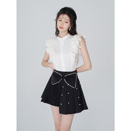 韓語(yǔ)琳空間韓語(yǔ)琳白色立領(lǐng)雪紡衫女2023年春夏季新款無(wú)袖上衣設計感小眾體恤 白色【襯衫】 L