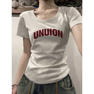 子耳夏天搭配直筒褲的上衣女短袖配工裝褲牛仔褲闊腿褲T恤純棉t恤2024 灰色至142(san) M 96至110斤