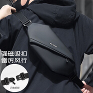 袋鼠斜挎包男士胸包大容量潮流機(jī)車包運(yùn)動(dòng)斜跨單肩包休閑小背包女腰包 黑色升級(jí)版 小包