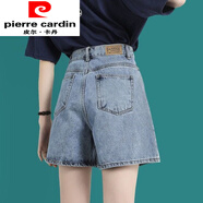 皮爾卡丹（pierre cardin）高腰牛仔短褲女2025年夏季新款寬松遮肉闊腿顯瘦a字三分熱褲 30_二尺三[125到133斤穿]