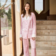 Solo seta斷碼孤品女士真絲睡衣家居服套裝睡袍印花時(shí)尚輕奢四季款 22姆米粉楓套裝 XL