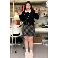 蓉月閣大碼胖mm毛呢格子半身裙女顯瘦秋冬大碼遮胯顯瘦高腰A字包臀裙子 灰藍(lán)色 【版】帶安全褲 2XL 【2XL建議140-160斤】