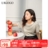 lagogo彩虹條紋針織T恤女拉谷谷2025年春季新款簡約舒適短袖上衣 混色 M
