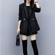 為柔秋冬新款時(shí)尚小香風(fēng)短褲氣質(zhì)套裝2025大碼女裝兩件套寬松西裝外套 圖片色1 L 建議90-105斤