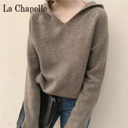 拉夏貝爾（La Chapelle）秋連帽針織衫女純色衛(wèi)衣寬松長袖短款套頭打底毛衣短外套 純100自動發(fā)熱001駝色 純100自動發(fā)熱S