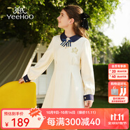 英氏（YEEHOO）女童連衣裙兒童裙子秋季新款淑女娃娃領(lǐng)公主長(zhǎng)裙中大童裝洋氣秋裝 魔法藥水 米白 130