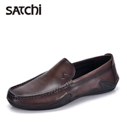 沙馳男鞋真皮透氣樂(lè )福鞋一腳蹬豆豆鞋男軟底休閑鞋舒適輕便駕車(chē)鞋鞋子 咖啡色(歐碼偏大) 42