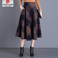 皮爾卡丹（pierre cardin）秋裝新款中長裙大碼女裝毛呢冬季半身裙a字裙百褶裙冬裙裙子女冬 【5002#】咖啡色(中長裙) M 【建議105斤內(nèi)】