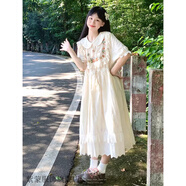 紫蒙連衣裙夏季2024新款法式長(zhǎng)裙學(xué)生少女高中初中生女生衣服裙子夏天 時(shí)尚韓版杏色 均碼（可備注碼數(shù)）