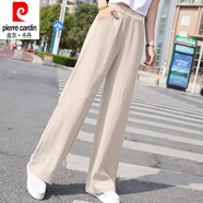 皮爾卡丹（pierre cardin）墜感棉麻闊腿褲女2024春夏高腰新款垂感寬松顯瘦休閑直筒拖地長(zhǎng)褲 K187麻本色 L 106-120斤