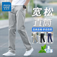 真維斯（Jeanswest）休閑褲男士春夏季新款2025寬松直筒純棉舒適透氣時尚百搭長褲子男 淺灰 32 碼(2尺4)