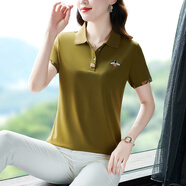 三千粉黛棉質(zhì)短袖t恤女夏季薄款速干polo衫翻領(lǐng)大碼中年女士帶領(lǐng)體恤上衣 橄欖綠 3XL (130-140斤)