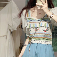 雅格羅伊青海旅游出行衣服甘南新疆青海湖敦煌沙漠大西北旅游穿搭女裝紅色 藍色上衣[優(yōu)][西北旅游穿搭/ XL 建議115-130斤