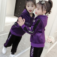 奧米鼠女童套裝春秋裝兒童衛(wèi)衣+休閑長(zhǎng)褲兩件套中大童新款韓版6童裝女孩衣服3-13歲學(xué)生金絲絨運(yùn)動(dòng)套裝 紫色兩件套裝 薄款 130