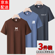 霧卡【3件裝】短袖t恤男純色棉寬松運動半袖圓領(lǐng)潮流衣服打底衫上衣服 咖啡大M+湖藍R標+深灰YIS XL 建議135-150斤